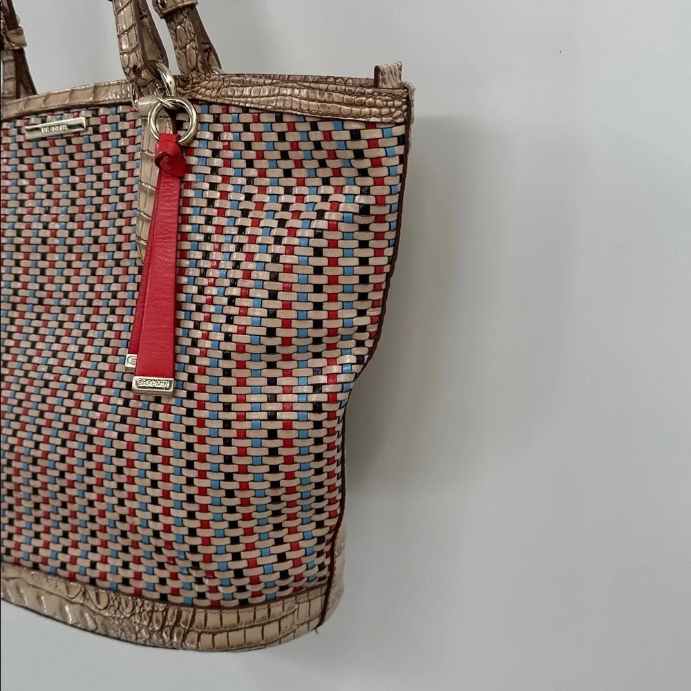 Brahmin Bowie Woven Tote Bag with Red Hanging Accent - Picture 4 of 12